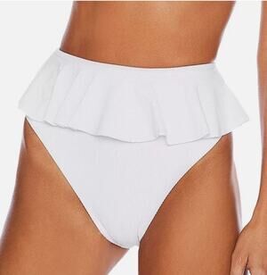 Beach Riot White Daisy Ribbed Ruffle Bikini Bottom XS NWT